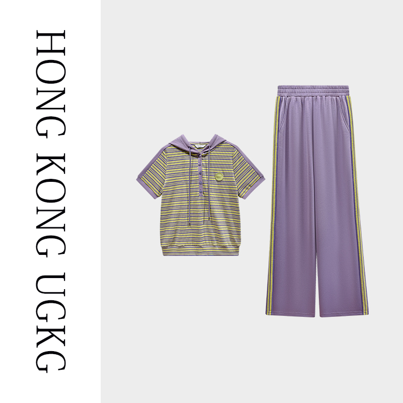 香港UGKG妈妈夏装短袖运动套装洋气40岁50中老年人女装休闲两件套
