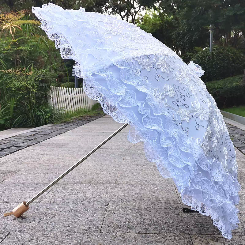高端蕾丝刺绣太阳伞立体剪花二折黑胶防紫外线防晒晴雨伞洋伞