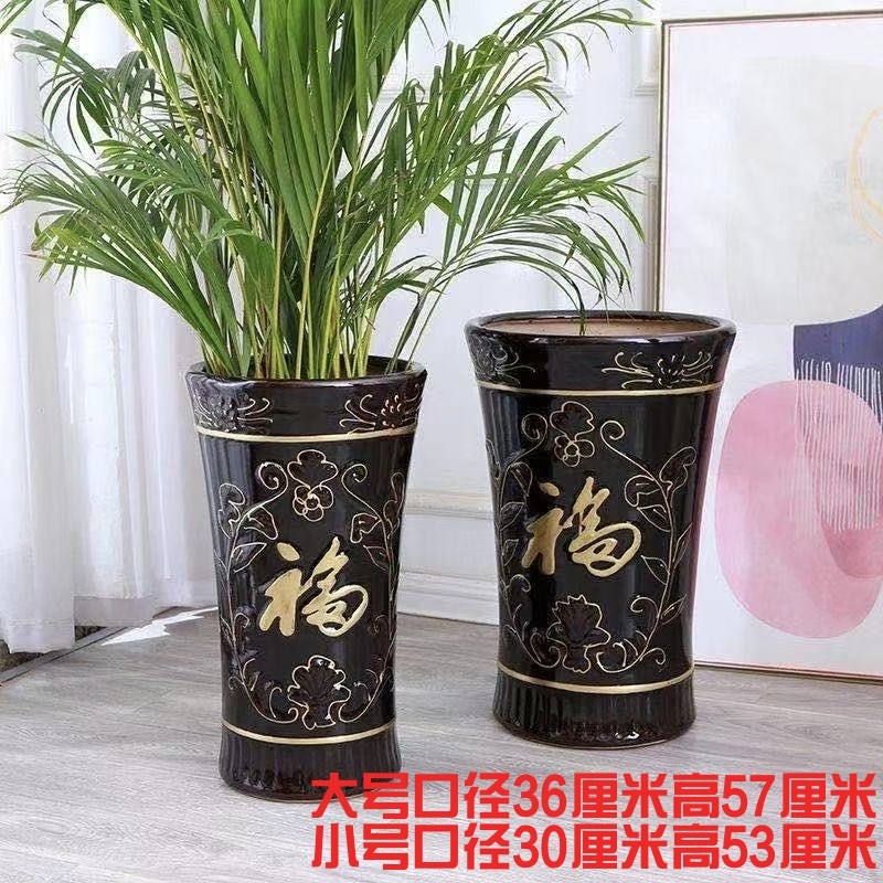 清雅花盆陶瓷特大号古典客厅落地种树发财树金钱树绿萝特价带托盘