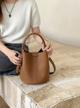 HEBAOBAO新品水桶包女2026新款春夏牛皮单肩斜挎包手拎包手提女包