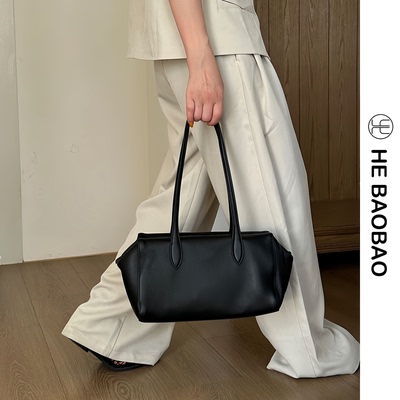 HEBAOBAO新款2026头层牛皮大容量枕头包小众设计单肩包女手提包