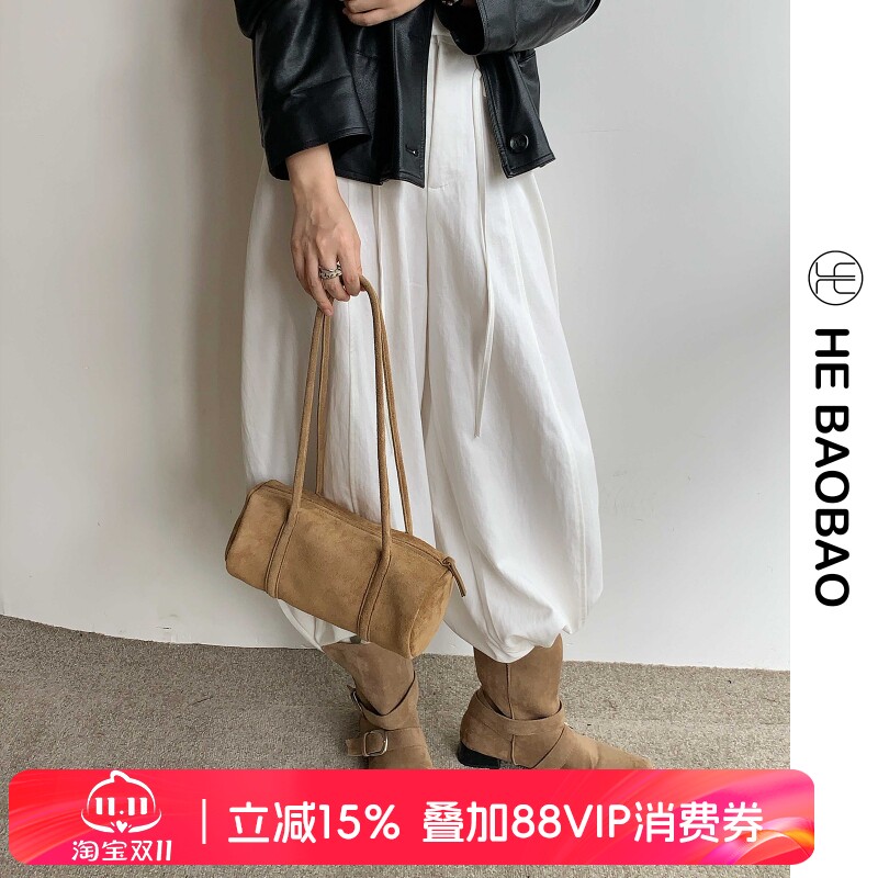 HE BAOBAO×HEJMASI 秋冬2026新品笔筒包磨砂牛皮单肩圆筒女包