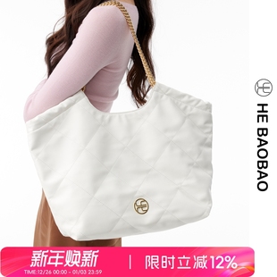 HEBAOBAO官方女包软皮包大容量华夫托特包香风菱格链条单肩小c