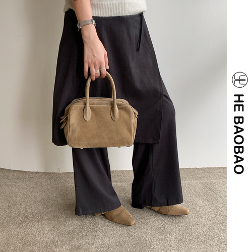 HE BAOBAO×HEJMASI 秋冬2026新品吐司方包磨砂牛皮斜挎手提女包