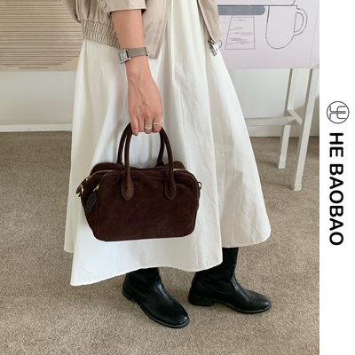 HE BAOBAO×HEJMASI 秋冬2026新品吐司方包磨砂牛皮斜挎手提女包