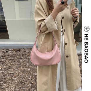 HEBAOBAO新品 春夏月牙包单肩斜挎包女包 植鞣牛皮弯月包女2026新款