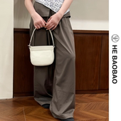 HEBAOBAO新品 头层牛皮女包2025年新款 真皮贝壳新月包单肩斜挎包