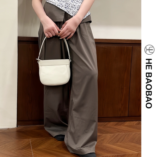 HEBAOBAO新品头层牛皮女包新款真皮贝壳新月包单肩斜挎包