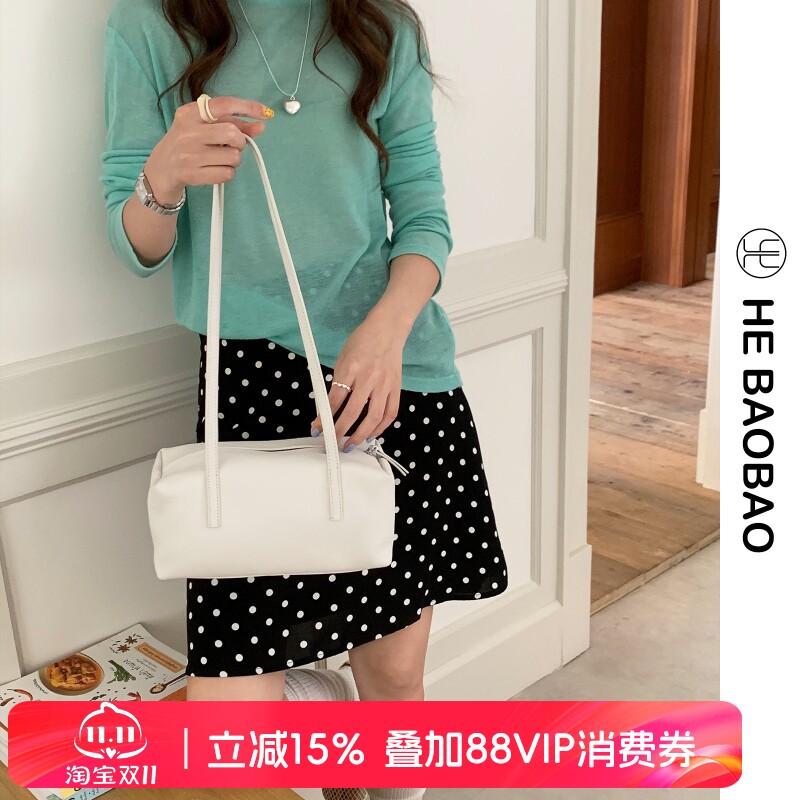 HEBAOBAO×HEJMASI新品牛皮hobo包2026秋冬百搭枕头小吐司包女包