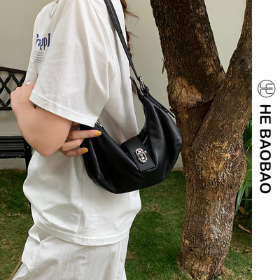 HEBAOBAO新品月牙包头层牛皮2026新款春夏弯月包单肩斜挎包女包