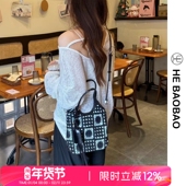 HEBAOBAO新品 蕾丝刺绣女包2025新款 单肩斜挎手拎提花手提斜挎小包