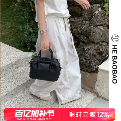 HEBAOBAO新品牛皮手提吐司包2026春夏新款方型手拎包单肩斜挎女包