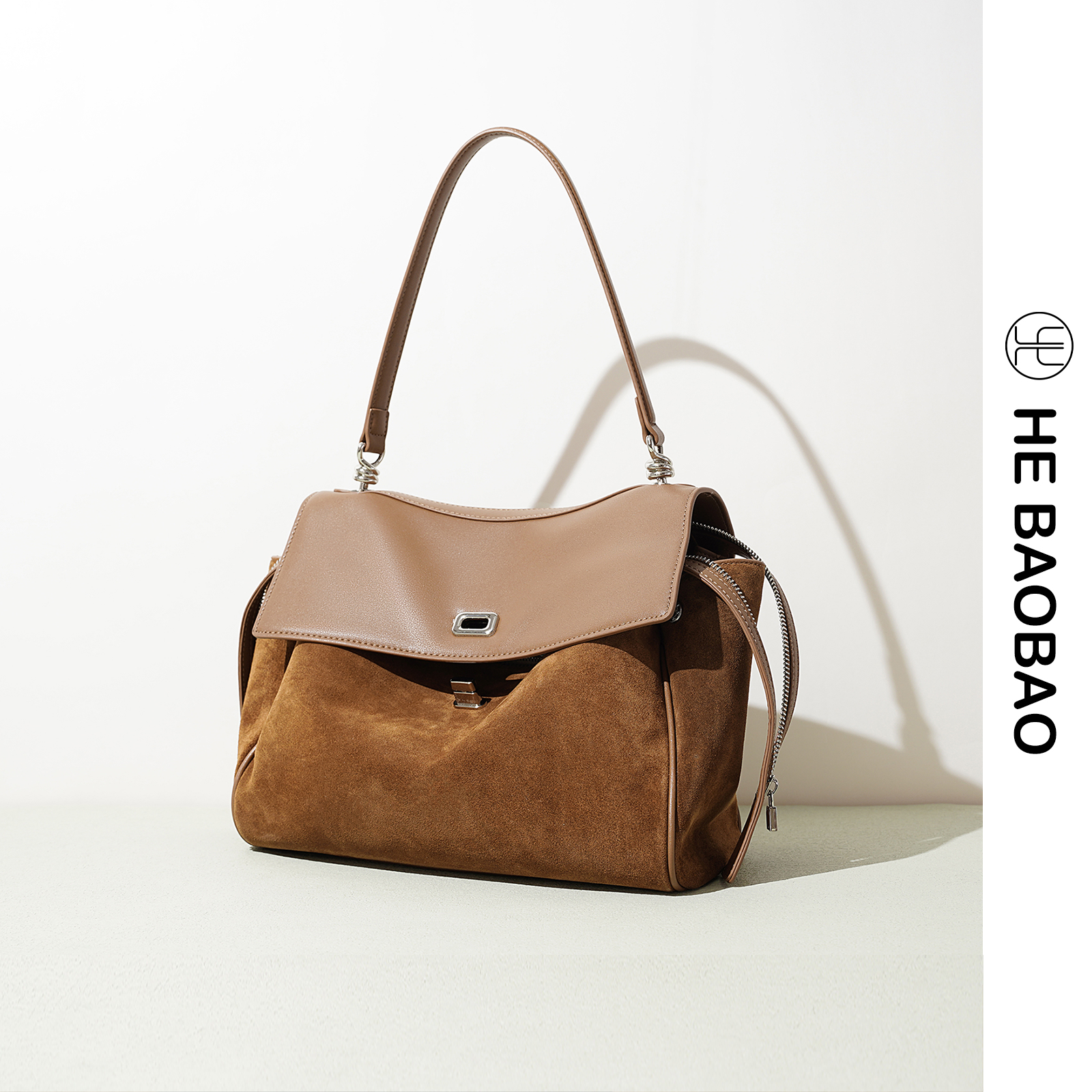 HE BAOBAO反绒牛皮托特包通勤hobo女包2025新款单肩手提女款大包