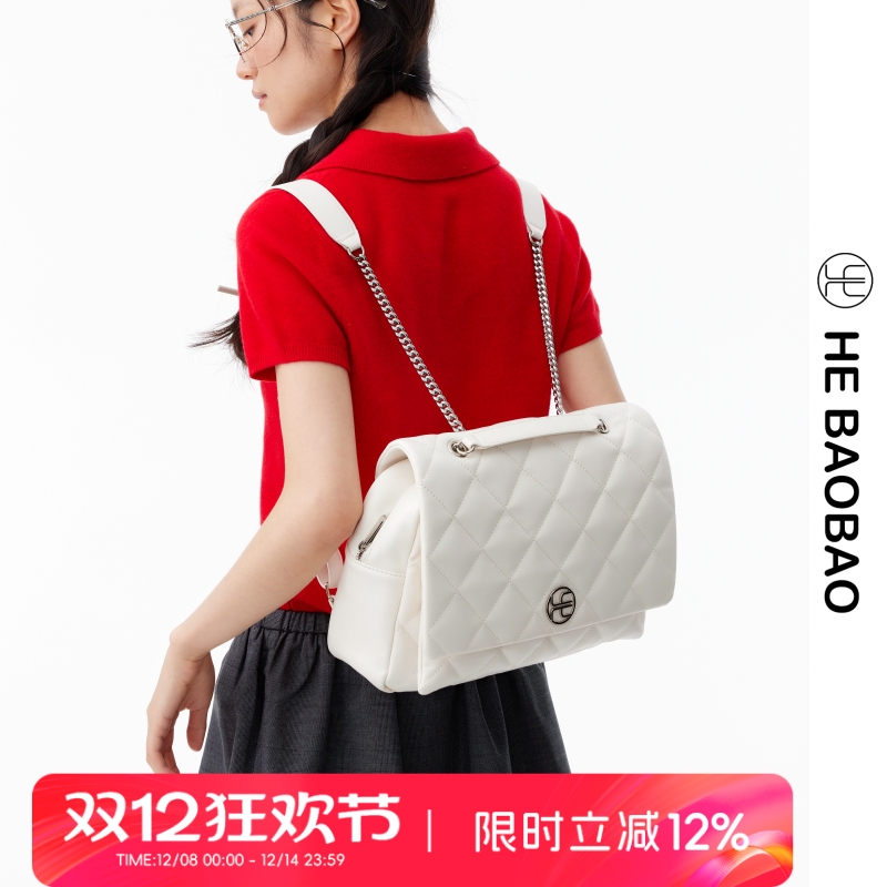 HEBAOBAO双肩包原创小香风菱格链条单肩女包百搭休闲背包大容量