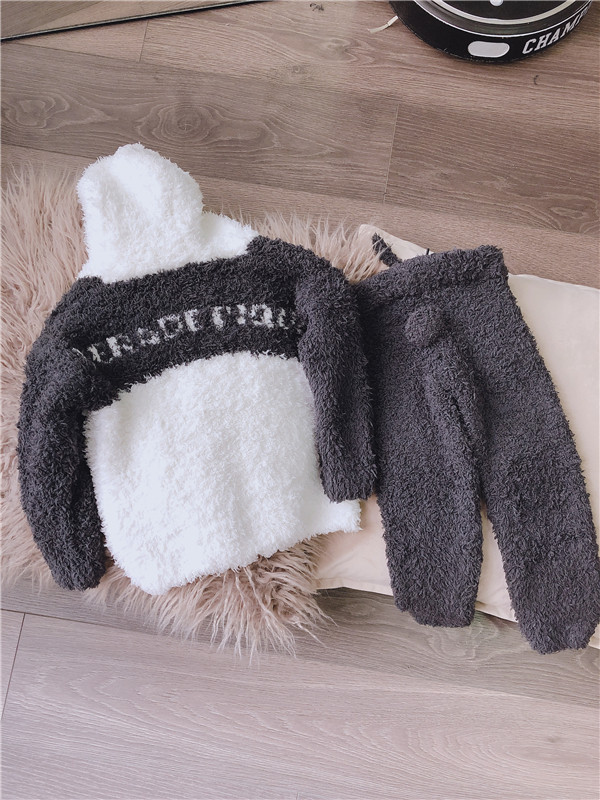 WINTER CUTE JAPANESE HALLOWEEN PANDA KIDS HOODED CRAWLER JACKET TOP TROUSERS JACKET SET BEAR EARS PAJAMAS