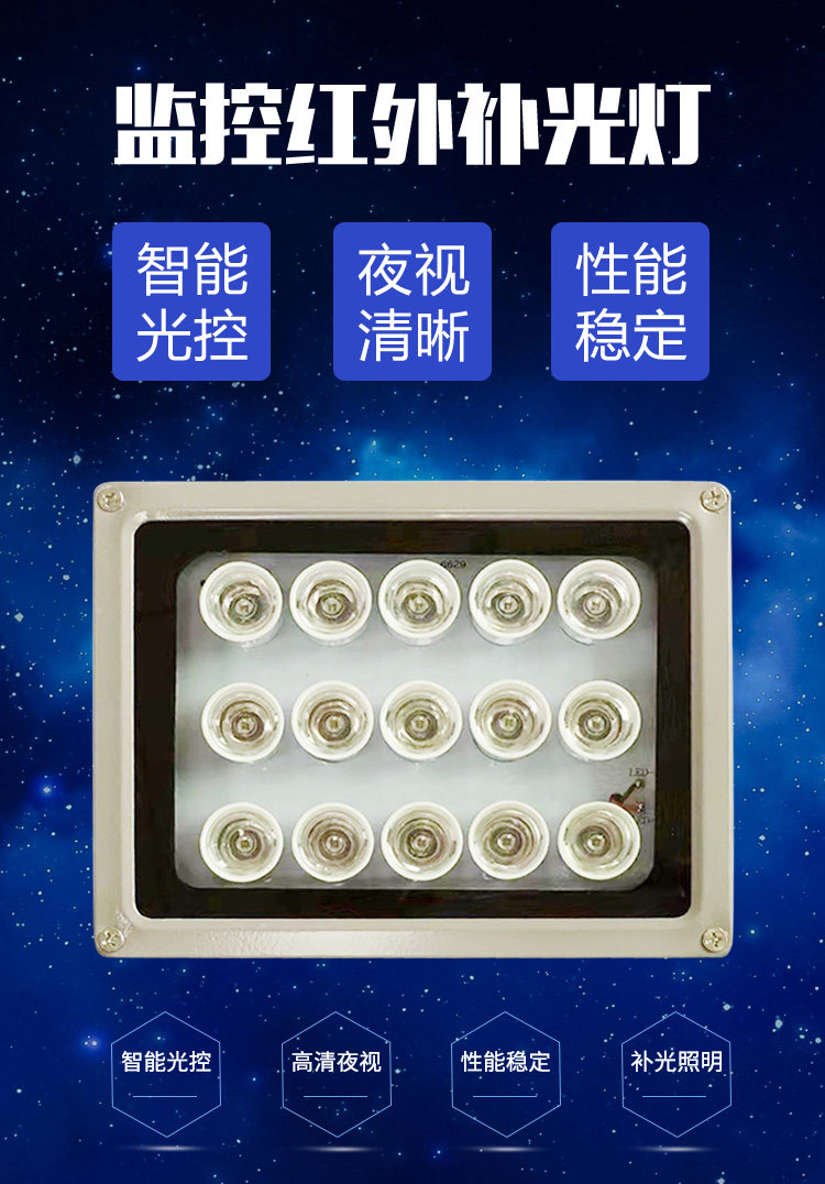 监控红外补光灯光感12v摄像头辅助自动感应激光点阵夜视补光室外
