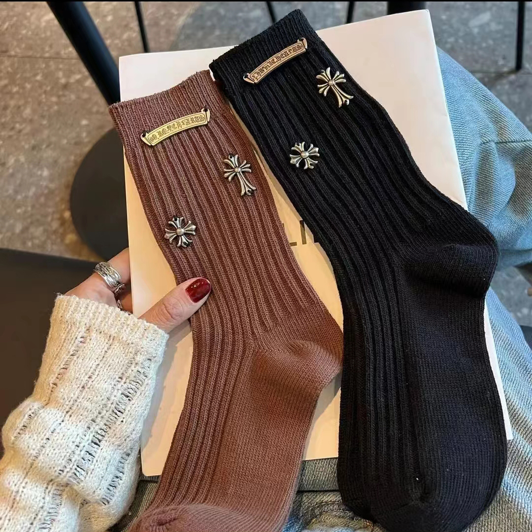 欧货粗线厚款手工缝重工金属标十字花轻奢网红个性洋气百搭