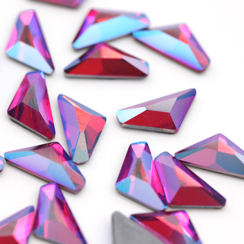 施华洛水晶华子2738HF立体三角形闪烁浅红227shim平底钻DIY美甲钻