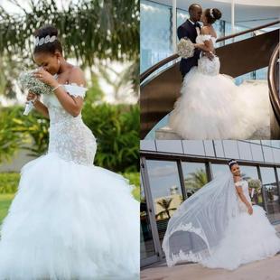 Bridal Dresses Gown Wedding 主婚纱礼服新娘一字肩齐地African