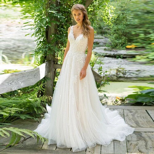 Vestido De Noiva A-Line V Neck Wedding Dress 婚纱礼服赫本