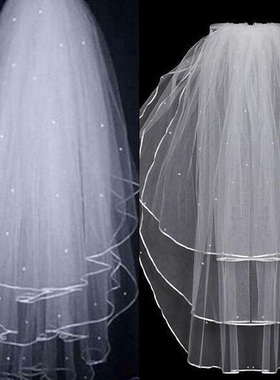 韩式新娘三层白色头纱带发梳粘珠