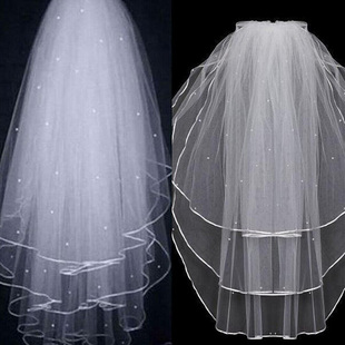 新娘婚纱头纱三层白色多层造型带发梳粘珠韩式Bride Veil T026