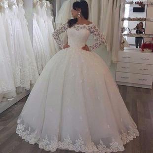 豪华奢侈拖尾 MN新娘长袖 Wedding Gown Dresses 新款 Bridal 冬季