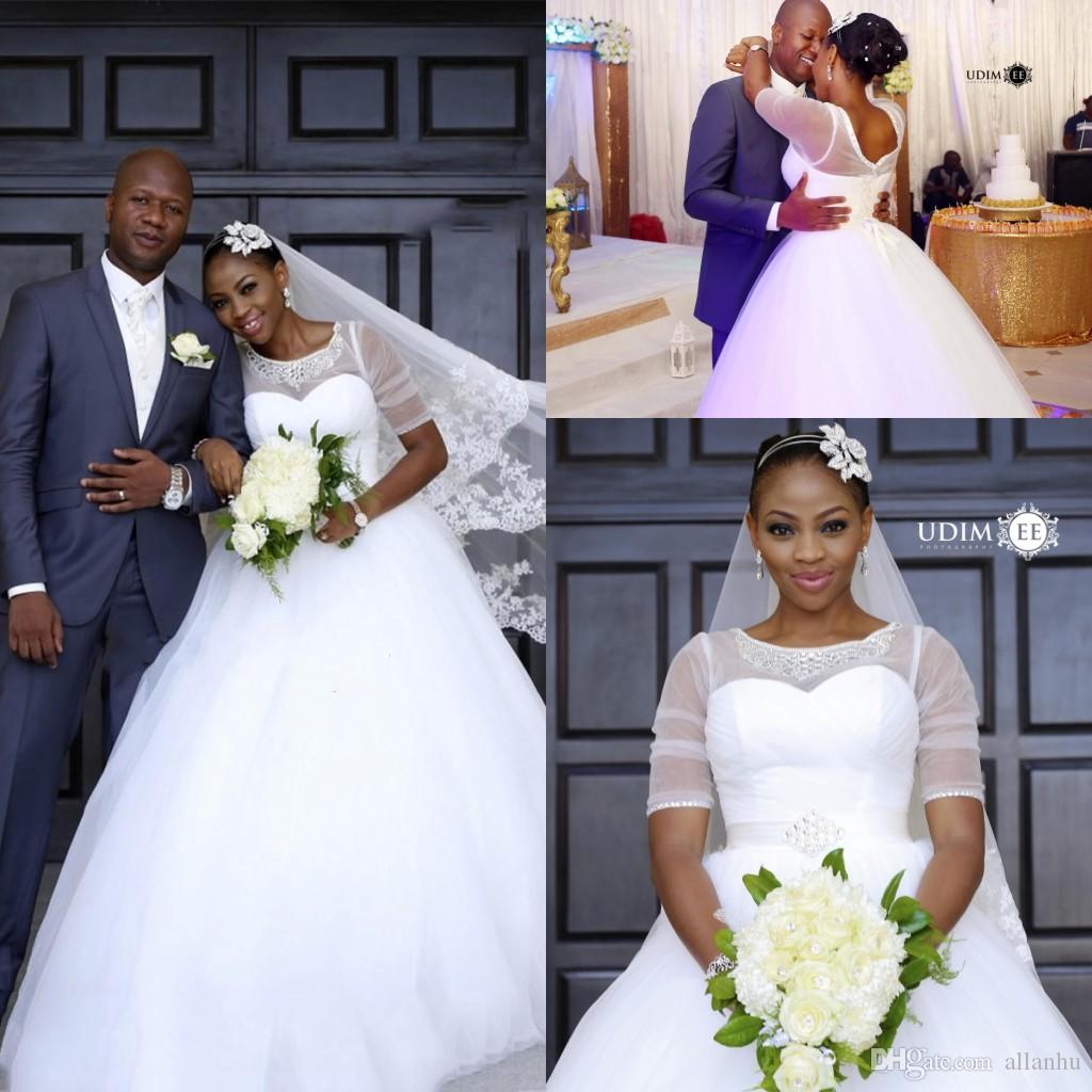 简约半长袖蓬蓬新娘婚纱African Plus Size Wedding Dresses 2020