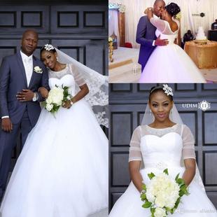 蓬蓬新娘婚纱African Dresses Plus Wedding 2020 Size 简约半长袖