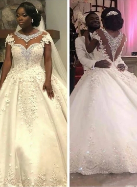 Lace Beaded Crystals Bridal Gowns Robe de Mariage Customed