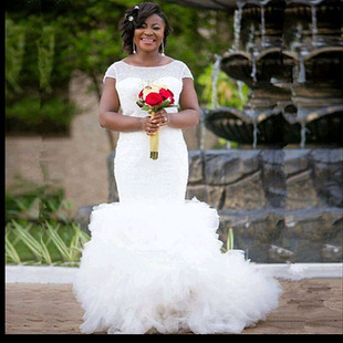 婚纱定制 Gown Custom Wedding Bridal Made 非洲新娘鱼尾蕾丝长袖