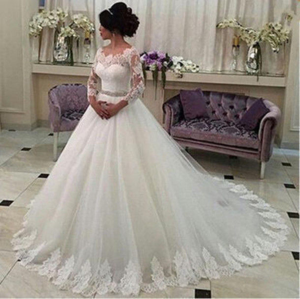 婚纱礼服2018新款新娘简约欧美冬季齐地婚纱公主Wedding Gown