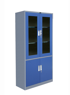 办公家具办公铁皮柜文件柜蓝色加厚铁皮柜玻璃门资料柜档案柜