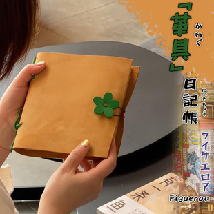 SilverMoon银月简约真皮笔记本可爱少女心文艺原创记事本本子女生款活页软皮手账本简约可拆卸学生