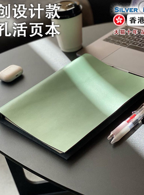 SilverMoon银月b5彩色真皮笔记本精致高级简约笔记本九孔活页可拆卸新款大号浅绿色日记