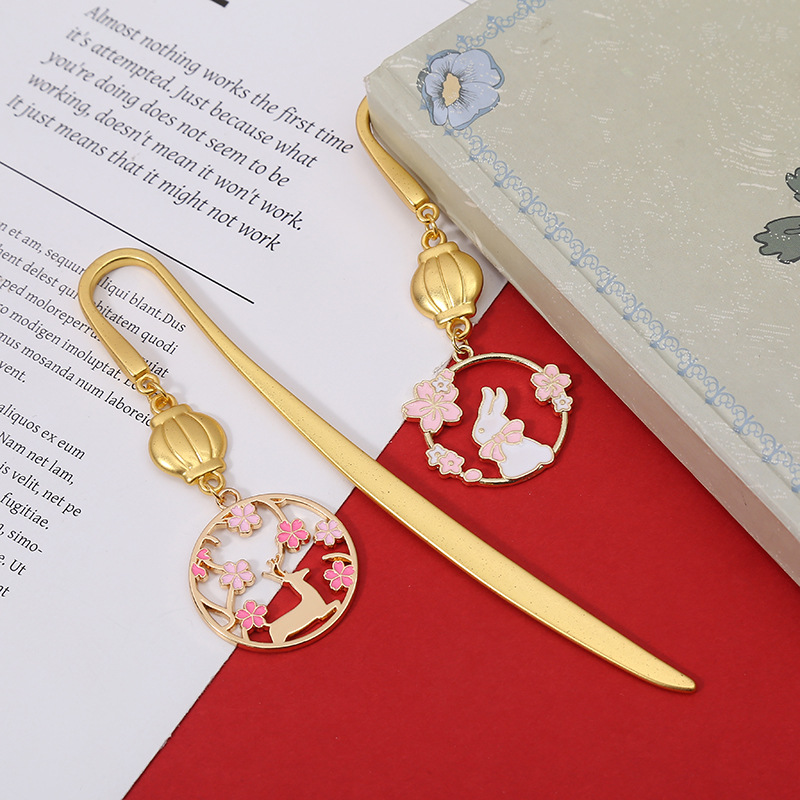 中国风个性创意艺术金属书签 可爱樱花猫蓝花猫灯笼学生礼物