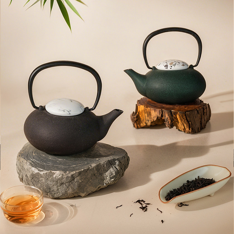 哲品菊地保寿堂日本进口铸铁壶带茶漏泡茶壶高端茶具提梁水壶沧石
