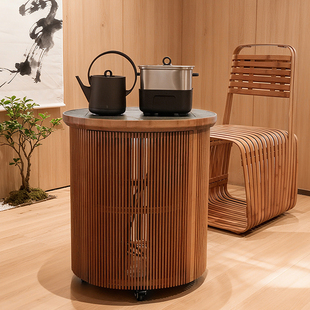 哲品x清庭 移动茶台车底部自动上水烧水壶茶具消毒锅一体竹制茶柜