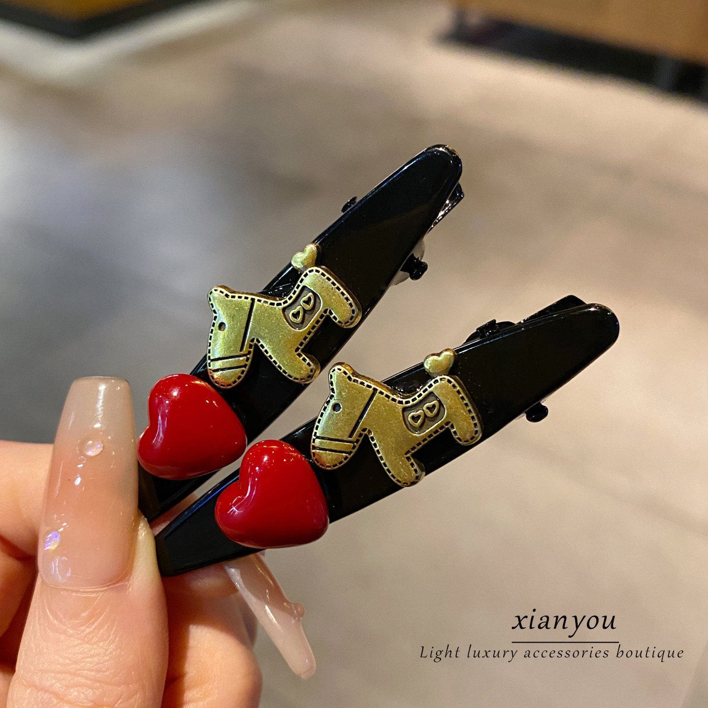 法式复古风小马爱心发夹女气质高级感侧边碎发鸭嘴夹2025新款发饰,饰品/流行首饰/时尚饰品新,发饰,淘宝优惠券,粉丝福利购,淘宝优惠卷