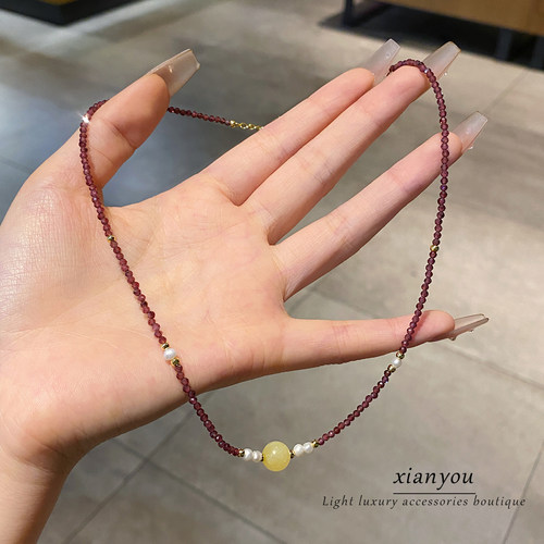 新中式石榴石项链女显贵锁骨链