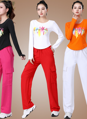 2025夏季新款短袖运动休闲服上衣广场舞服装跳健身操舞蹈衣服套装