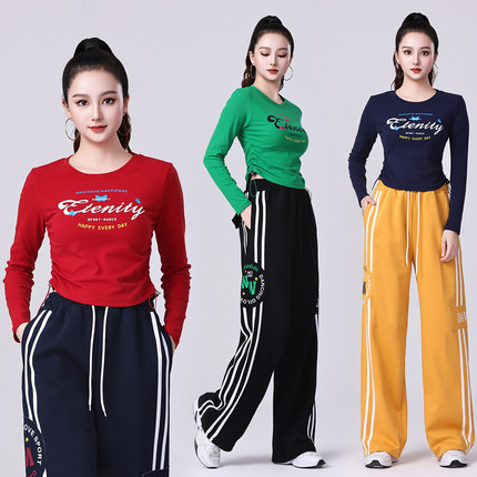 广场舞服装套装中老年女2025新款运动印花长袖上衣跳舞蹈休闲长裤