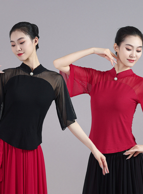 新款中国风古典舞蹈纱衣艺考形体身韵网纱练功服上衣女大摆长裙秋