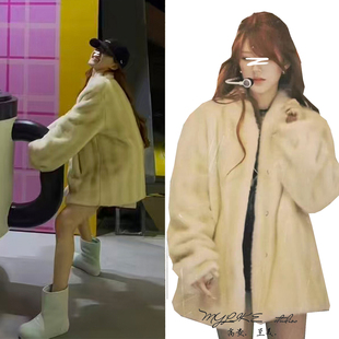 明星同款气质立领单排扣棉服女宽松米色外套羊羔毛绒气质百搭大衣