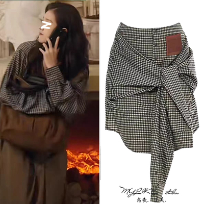 不规则格子衬衫女港风甜美上衣