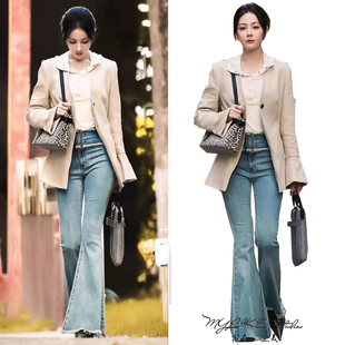明星同款气质百搭收腰西装外套女一粒扣休闲时尚职场西服米色上衣