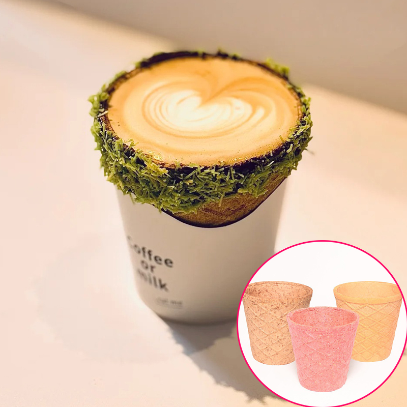 可食用脆皮咖啡杯奶茶饮品可以吃的燕麦皮脆脆杯饼干杯创意饮料杯
