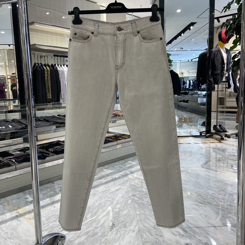 现货Saint Laurent SLP圣罗兰 21新款复古灰白色男小脚牛仔裤 D26