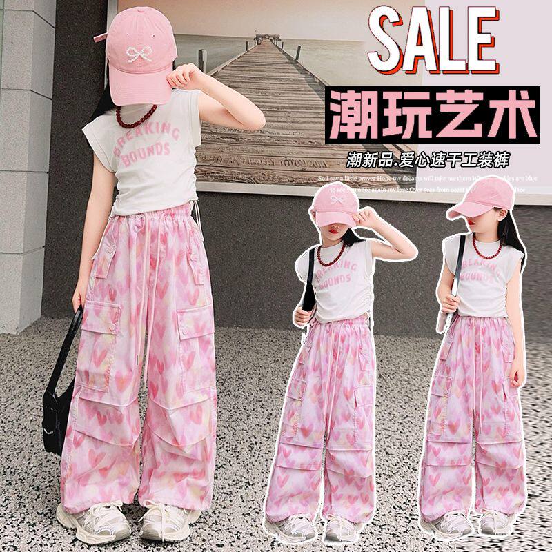 女童工装休闲阔腿裤夏季薄款2026新款夏装初中生女大童速干阔腿裤