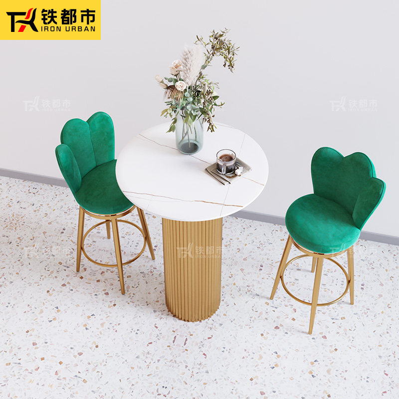 现货速发圆形吧台桌家用台实木岩板边靠墙窄咖啡奶茶店商用酒吧高